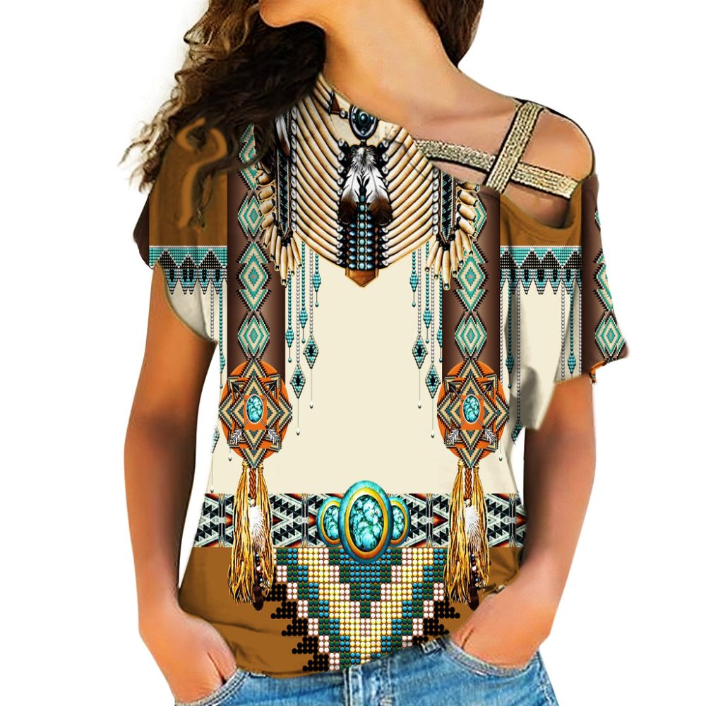 Brown Pattern Breastplate Native American Cross Shoulder Shirt