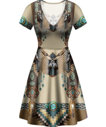Brown Pattern Breastplate Neck Dress
