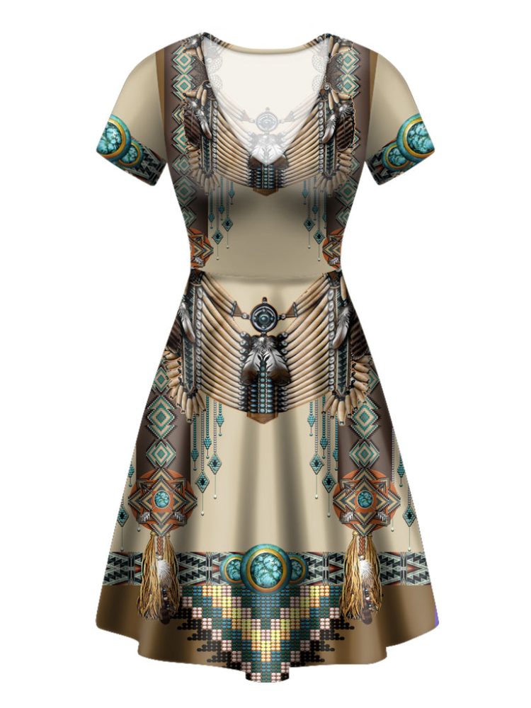 Brown Pattern Breastplate Neck Dress