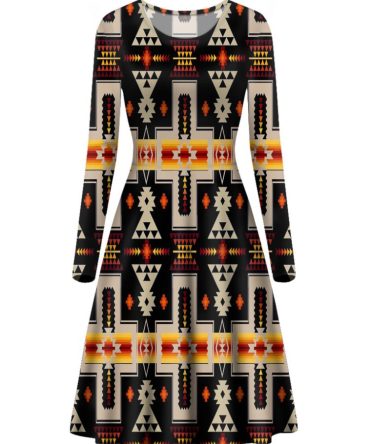 Black Design Native Long Sleeve Dress