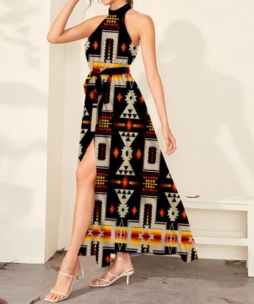 Black Tribe Design Dress Maxi Ligation