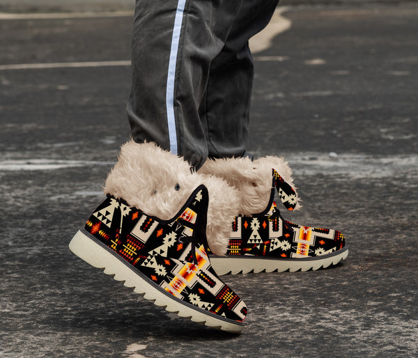 Black Tribe Design Faux Fur Leather Boots - Image 2