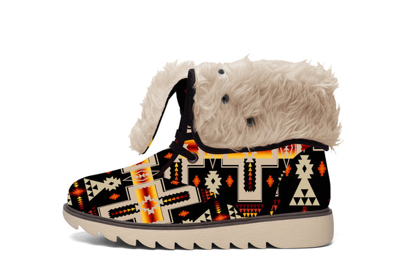 Black Tribe Design Faux Fur Leather Boots - Image 3