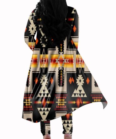 Black Tribe Design Native American Cardigan Coat Long Pant Set