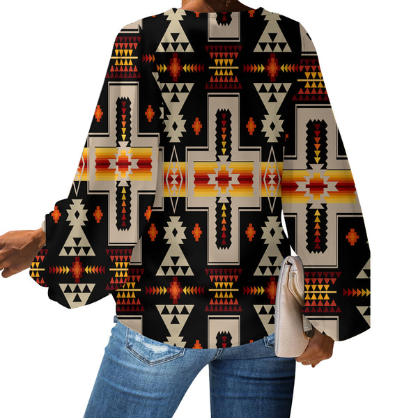Black Tribe Design Native American Chiffon Shirt - Image 3