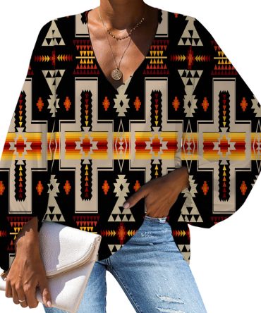 Black Tribe Design Native American Chiffon Shirt