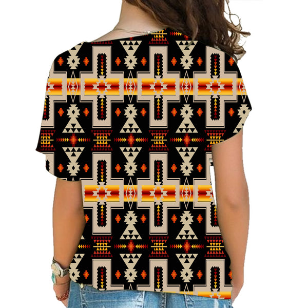 Black Tribe Design Native American Cross Shoulder Shirt - Image 3