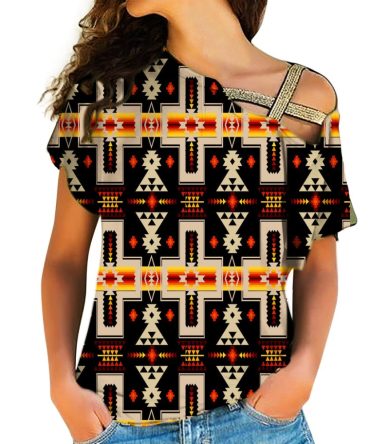 Black Tribe Design Native American Cross Shoulder Shirt