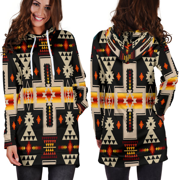 Black Tribe Design Native American Hoodie Dress - Image 3