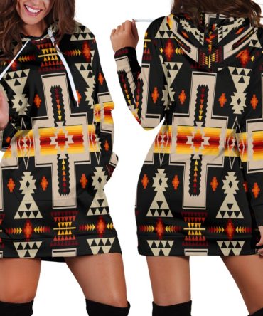 Black Tribe Design Native American Hoodie Dress