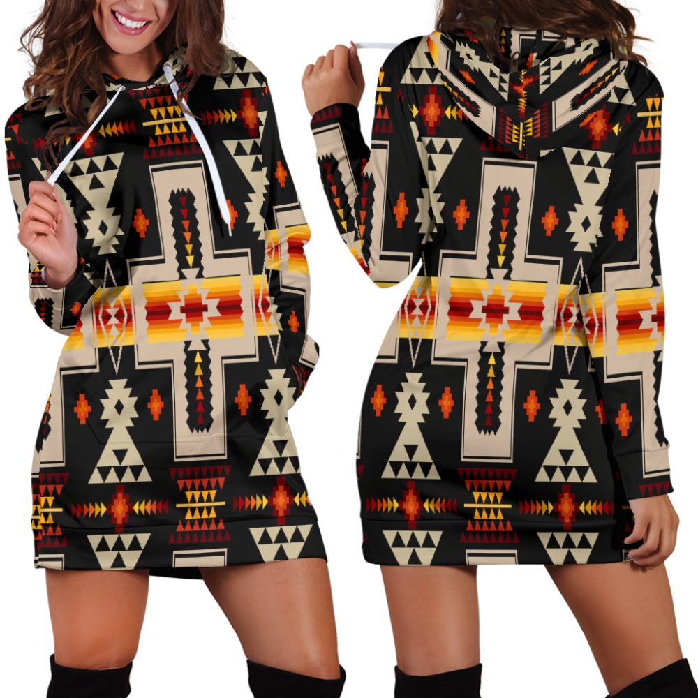 Black Tribe Design Native American Hoodie Dress