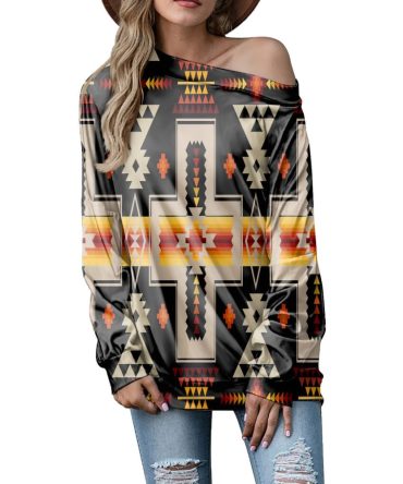 Black Tribe Design Native American Off-shoulder Sweatshirt