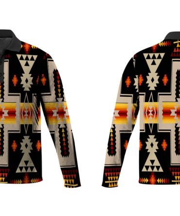 Black Tribe Design Native American Polo Long Sleeve