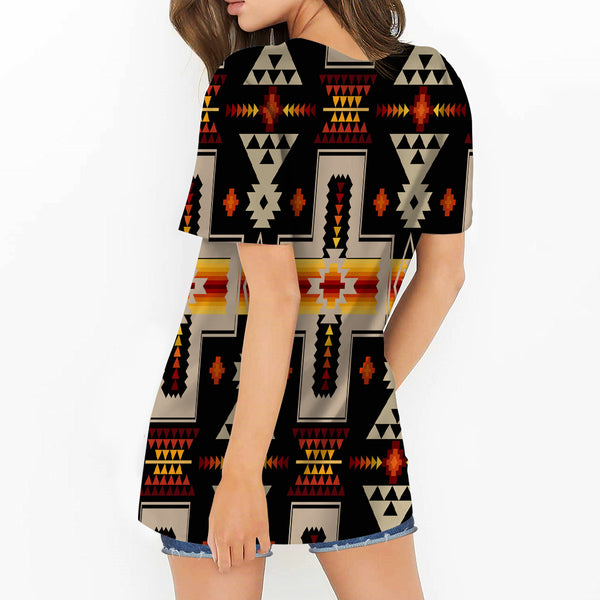 Black Tribe Design Native American Round Neck Hollow Out Tshirt - Image 3