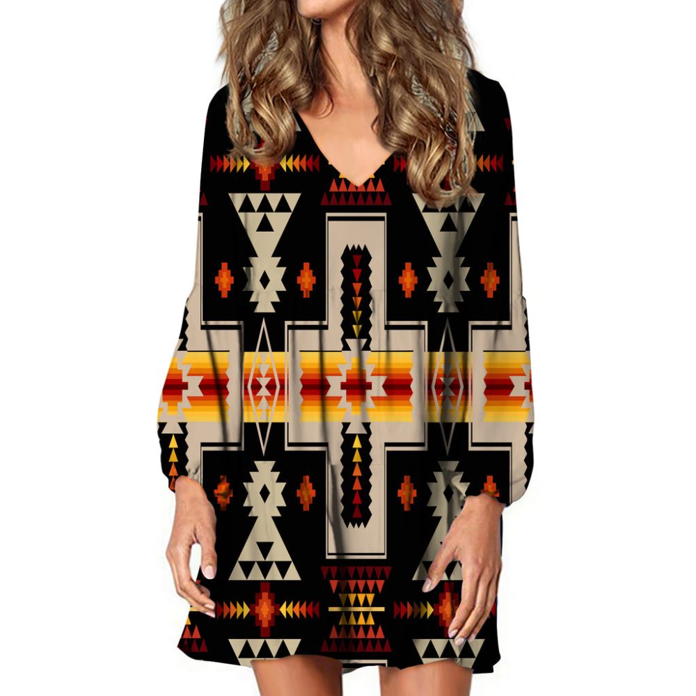 Black Tribe Design Native American Swing Dress