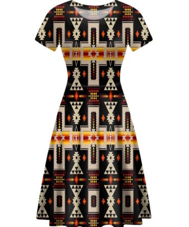 Black Tribe Design Round Neck Dress
