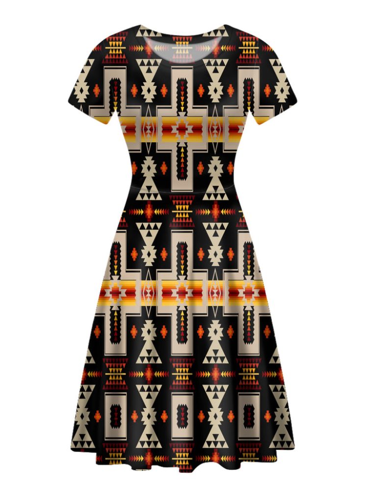 Black Tribe Design Round Neck Dress