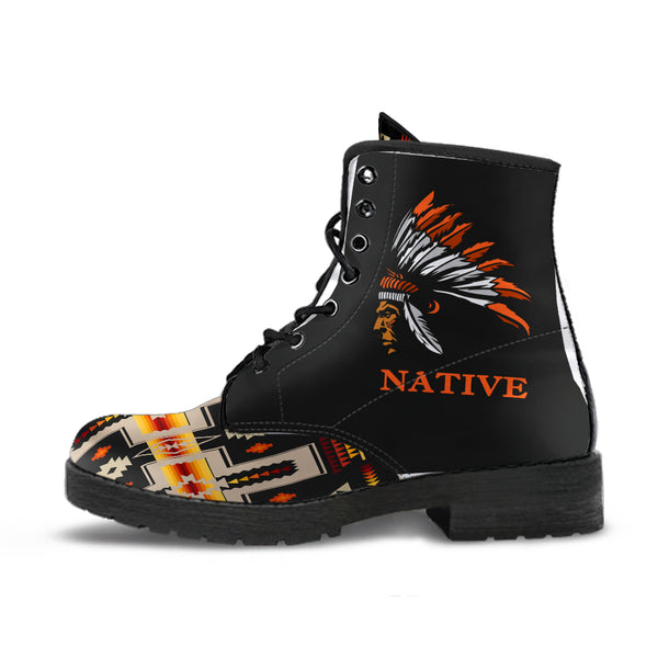 Black Tribe Design Native American Leather Boots - Image 2