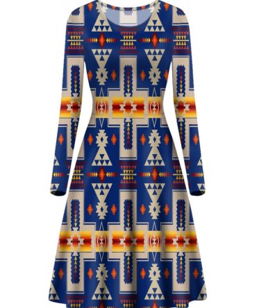 Navy Design Native Long Sleeve Dress