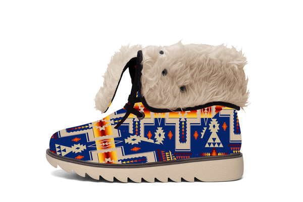 Navy Tribe Chunky Faux Fur - Leather Boots Men Women - Image 2