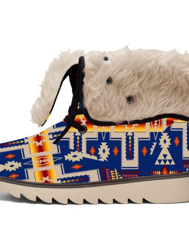 Navy Tribe Chunky Faux Fur - Leather Boots Men Women