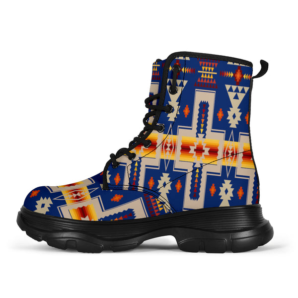 Navy Tribe Design Native American Chunky Boots - Image 2