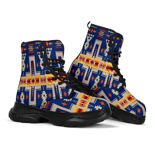 Navy Tribe Design Native American Chunky Boots - Image 3