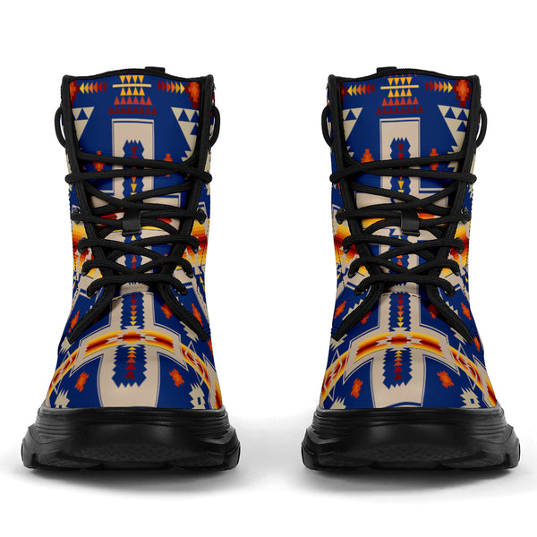 Navy Tribe Design Native American Chunky Boots - Image 4