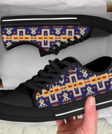 Navy Tribe Design Native American Low Top Canvas Shoe