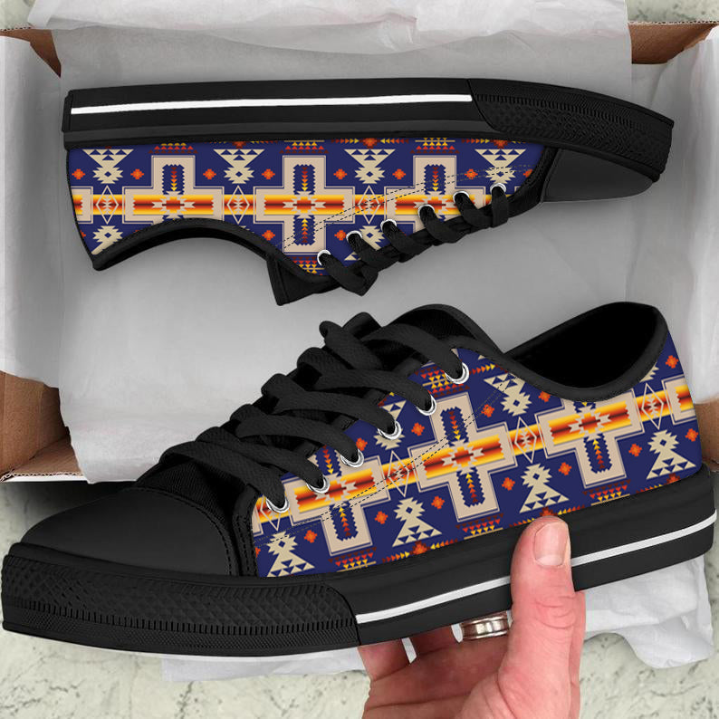 Navy Tribe Design Native American Low Top Canvas Shoe