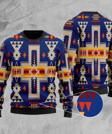 Navy Tribe Design Native American Sweater