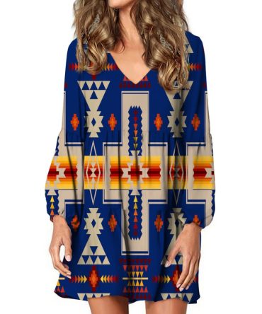 Navy Tribe Design Native American Swing Dress
