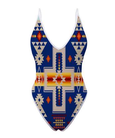 Navy Tribe Design Native American Women?s One Piece High Cut Swimsuit