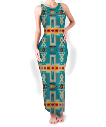 Pattern Native Round Neck Double Slit Sundress