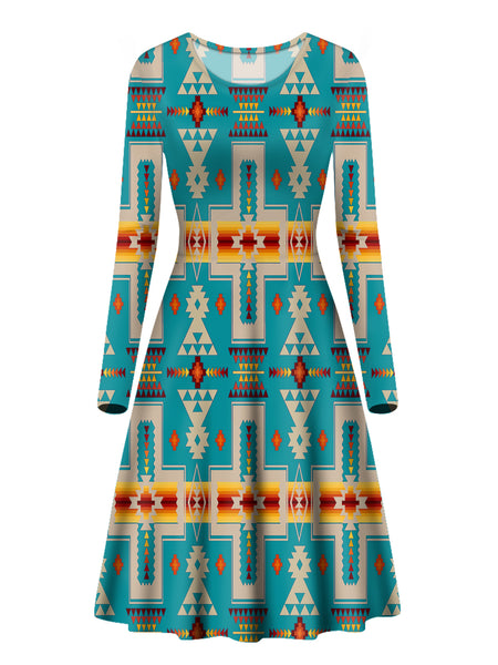 Turquoise Design Native Long Sleeve Dress - Image 2