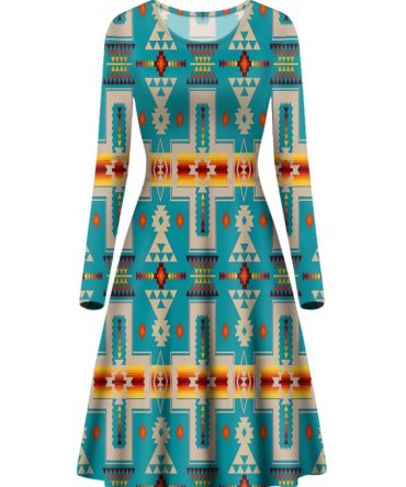 Turquoise Design Native Long Sleeve Dress