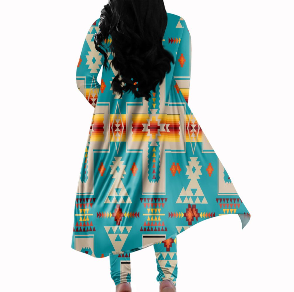 Turquoise Tribe Design Cardigan Coat Long Pant Set