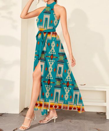 Turquoise Tribe Design Dress Maxi Ligation