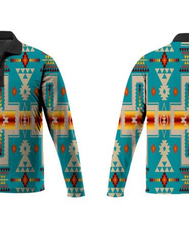 Turquoise Tribe Design Native American Polo Long Sleeve