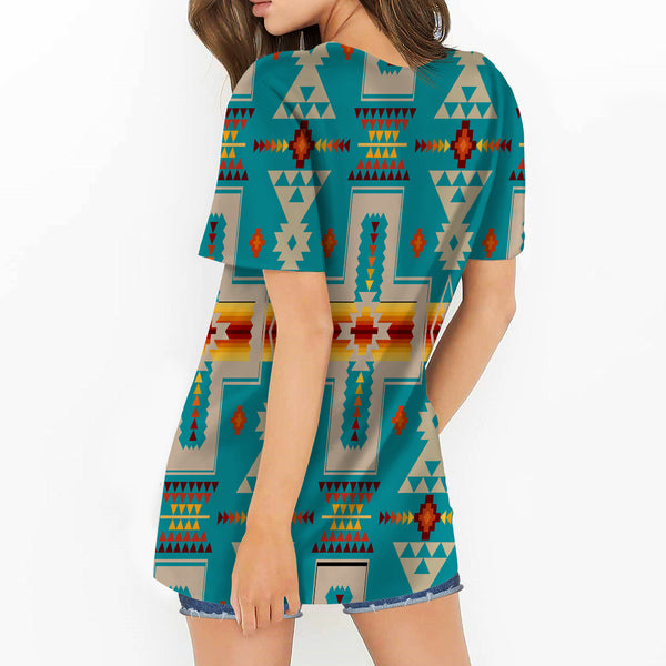 Turquoise Tribe Design Native American Round Neck Hollow Out Tshirt - Image 3