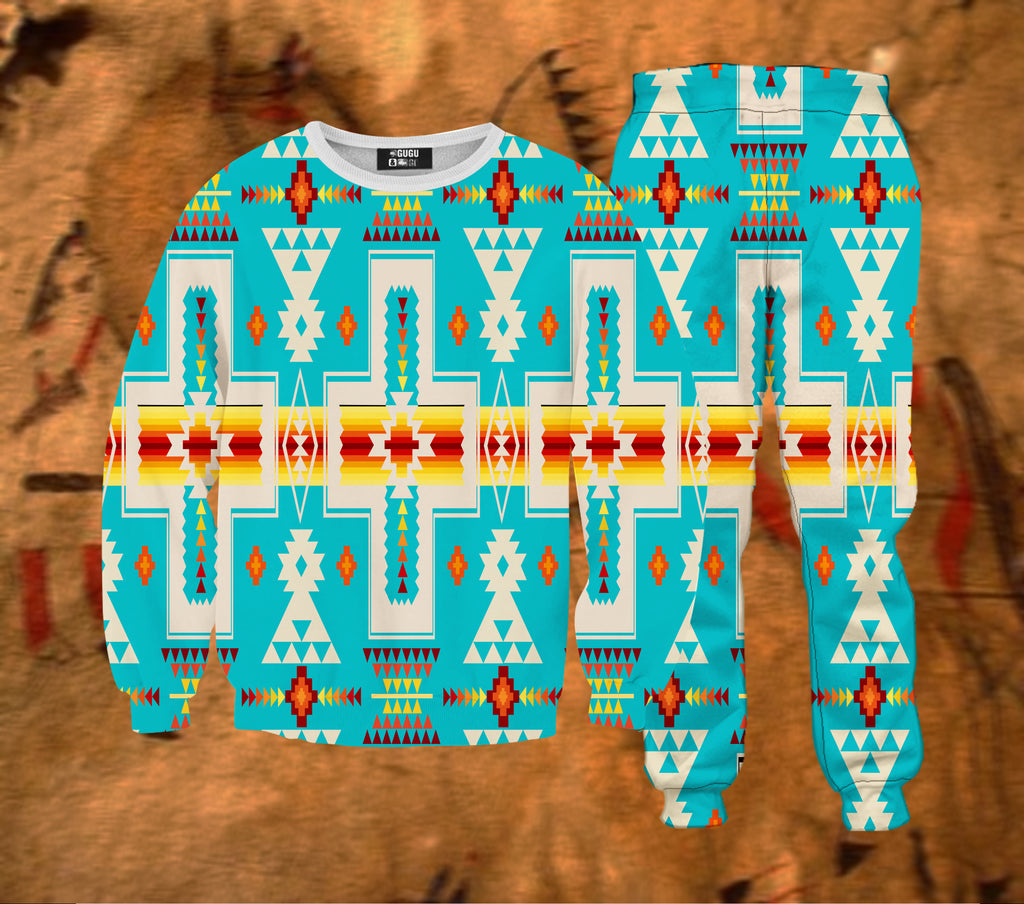 Turquoise Tribe Design Native American Sweatshirt & Sweatpants Set