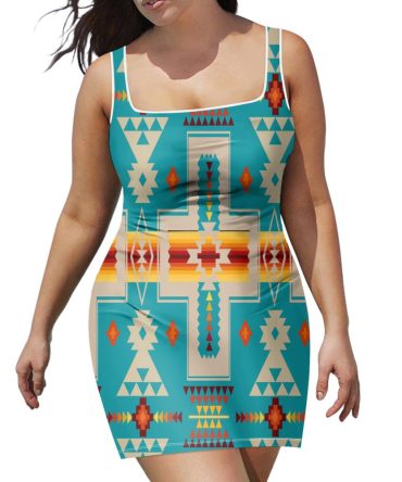 Turquoise Tribe Design Neckline Dress