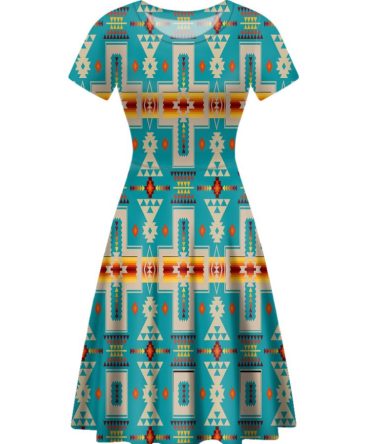 Turquoise Tribe Design Round Neck Dress