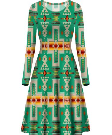 Green Design Native Long Sleeve Dress