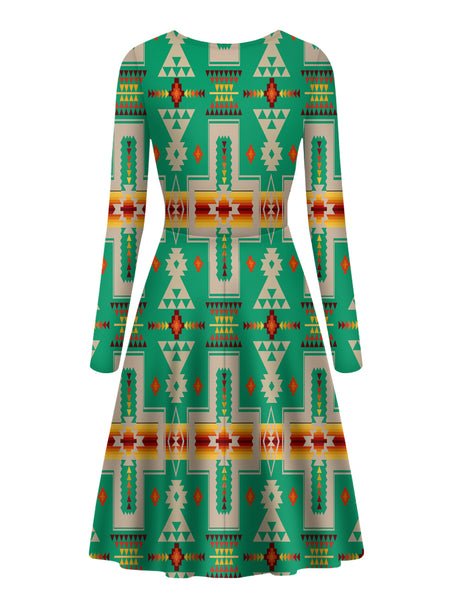 Green Design Native Long Sleeve Dress - Image 3