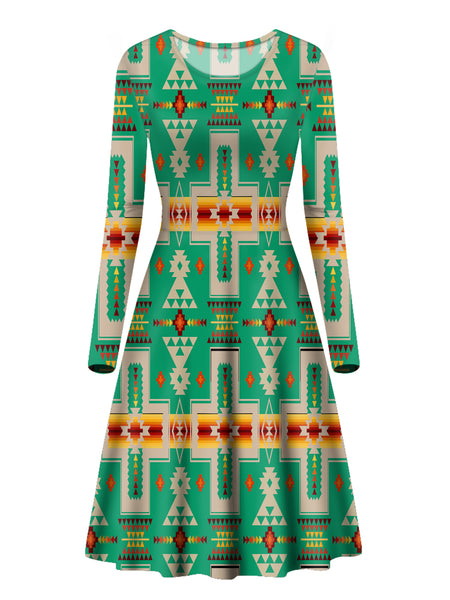 Green Design Native Long Sleeve Dress - Image 2