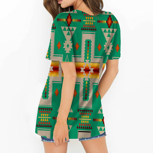 Green Tribe Design Native American Round Neck Hollow Out Tshirt - Image 3