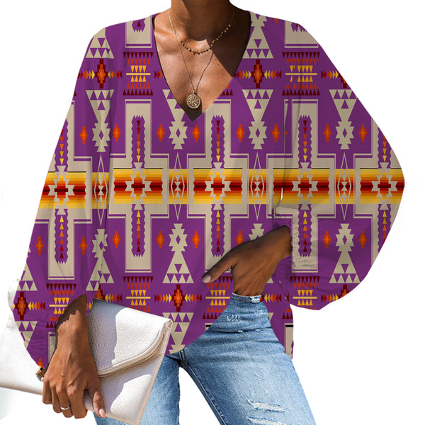 Light Purple Tribe Design Native American Chiffon Shirt - Image 2