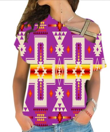 Light Purple Tribe Design Native American Cross Shoulder Shirt