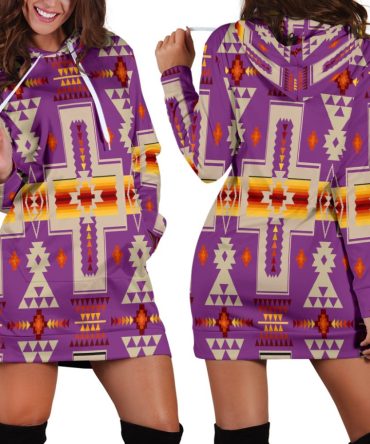 Light Purple Tribe Design Native American Hoodie Dress